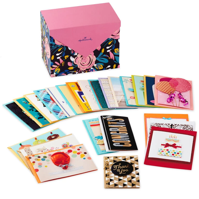 Hallmark Assorted Cards For All Occasions In Floral Organizer Box, Box Of 24