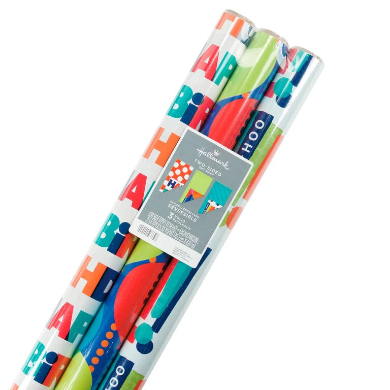 Hallmark Birthday Celebration 3-Pack Reversible Wrapping Paper - Image 7