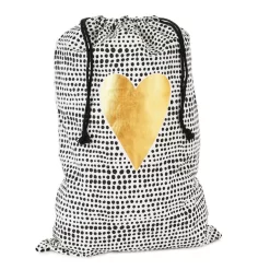 Hallmark 28" Black Dots With Heart Fabric Gift Bag With Tag