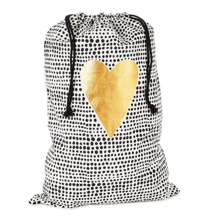 Hallmark 28" Black Dots With Heart Fabric Gift Bag With Tag