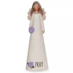 Blossom Bucket Pray Angel With Purple Flowers, 7.25"