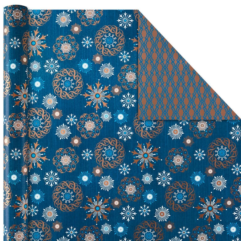 Hallmark Elegant Blues 4-Pack Blue And Gold Reversible Wrapping Paper, 150 Sq. Ft. - Image 6