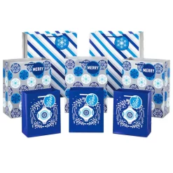 Hallmark Blue And Silver 8-Pack Holiday Gift Bags, Assorted Sizes And Designs