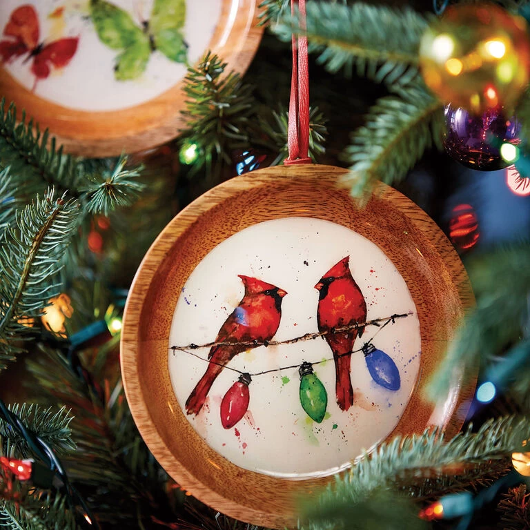 Cardinals On Light String Wood Ornament - Image 3