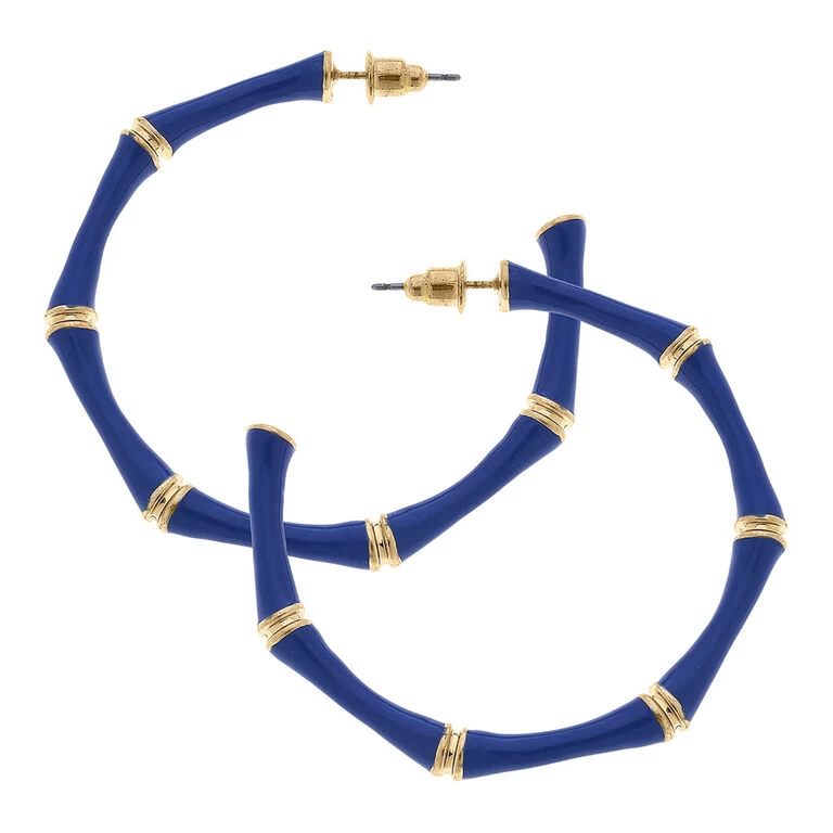 Celeste Blue Enamel Bamboo Hoop Earrings