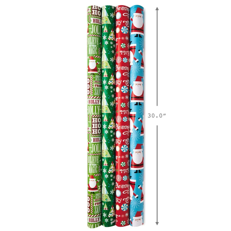 Hallmark Christmas Cheer 4-Pack Reversible Wrapping Paper Assortment, 150 Sq. Ft. - Image 3