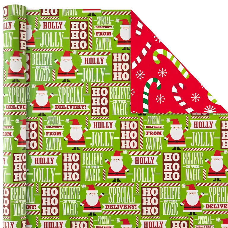 Hallmark Christmas Cheer 4-Pack Reversible Wrapping Paper Assortment, 150 Sq. Ft. - Image 4