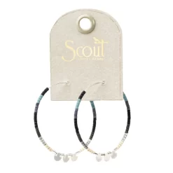 Chromacolor Miyuki Bead Black, Multicolor And Silver Large Hoop Earrings