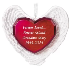 Hallmark Forever Loved Memorial Heart And Angel Wings Text Personalized Ornament
