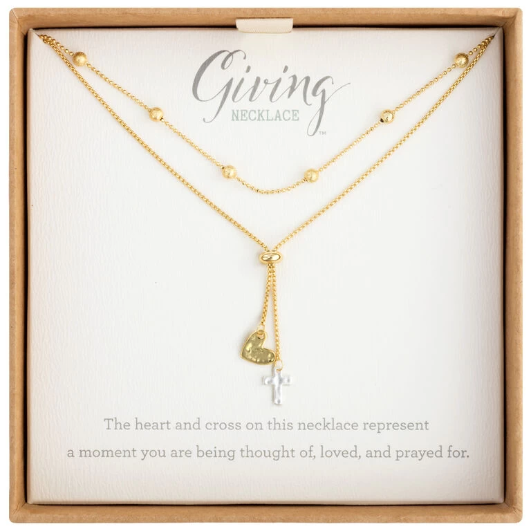 Heart And Cross Charms Giving Necklace, 35" - Image 2