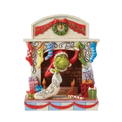 Enesco Jim Shore Grinch Peeking Out Of Fireplace Figurine, 5.5"