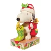 Enesco Jim Shore Peanuts Snoopy And Woodstock With Stocking Figurine, 7"