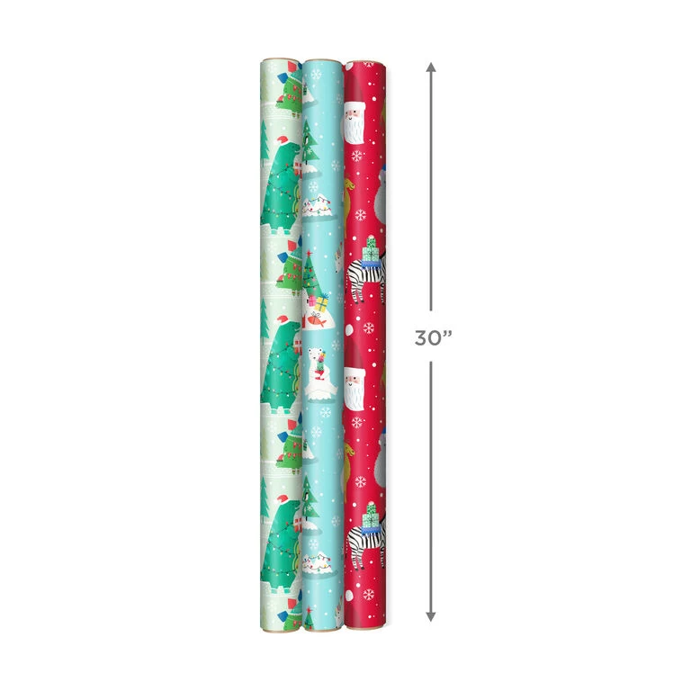 Hallmark Winter Friends 3-Pack Reversible Kids Christmas Wrapping Paper Assortment, 120 Sq. Ft. - Image 3