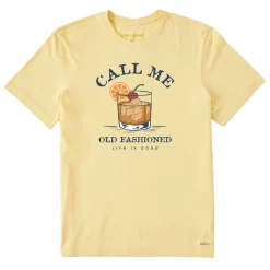 Life Is Good Call Me Old-Fashioned Men's Yellow T-Shirt, Large