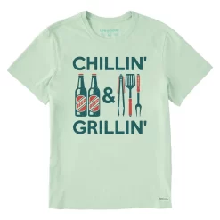 Life Is Good Chillin & Grillin Men's Light Green T-Shirt, Medium