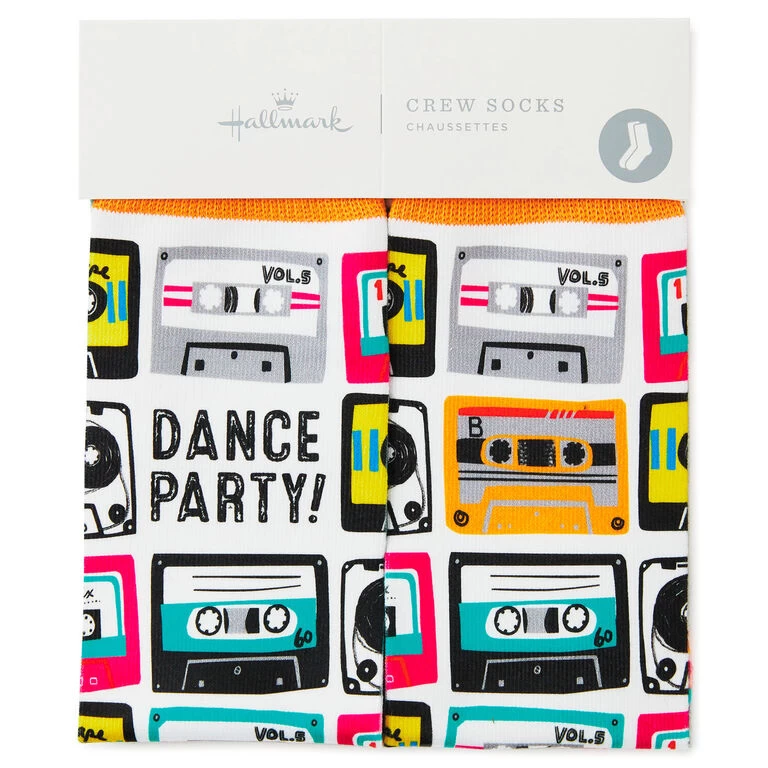 Hallmark Dance Party Cassette Tapes Fun Crew Socks - Image 2