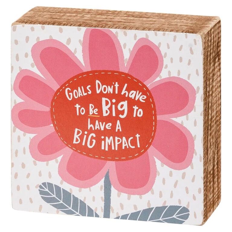 Primitives By Kathy Pink Flowers Goals Block Sign And Socks, Set Of 2 - Image 2