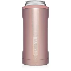 BruMate Glitter Rose Gold Stainless Steel Skinny Can Cooler, 12 Oz.