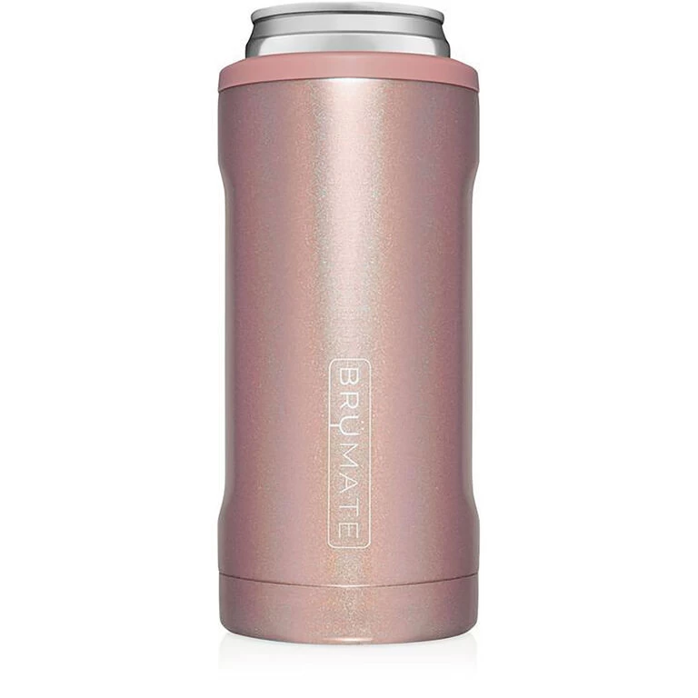 BruMate Glitter Rose Gold Stainless Steel Skinny Can Cooler, 12 Oz.