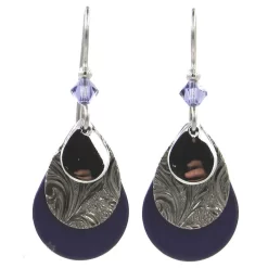 Purple And Silver Layered Metal Drop Earrings