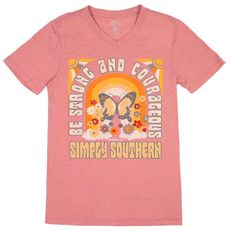 Simply Southern Be Strong And Courageous Pink T-Shirt, Medium