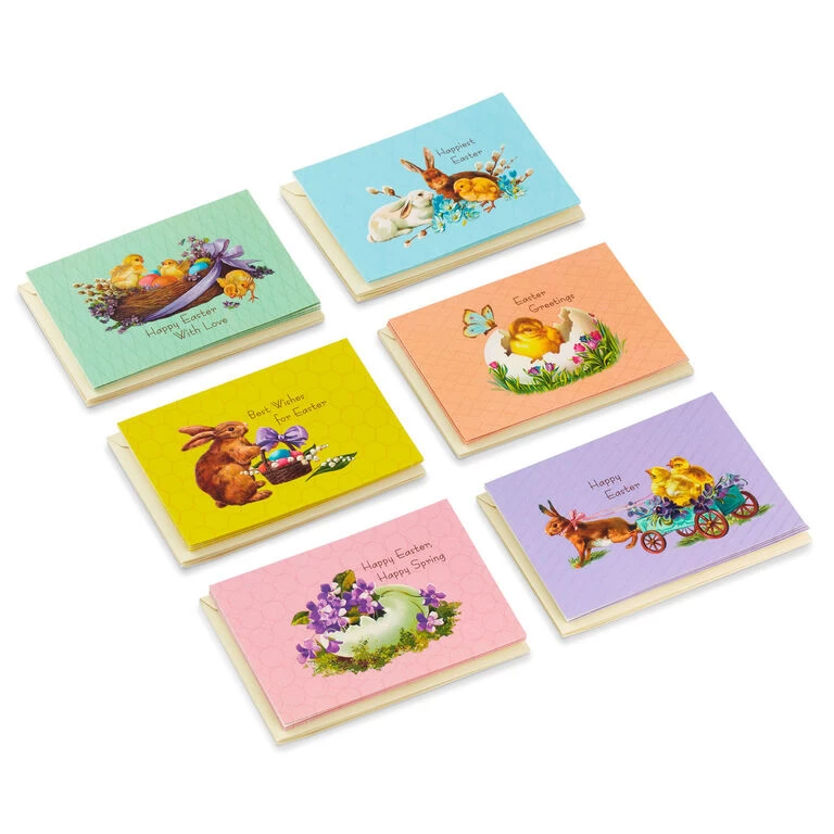 Hallmark Vintage Bunnies And Chicks Boxed Easter Cards, Pack Of 24